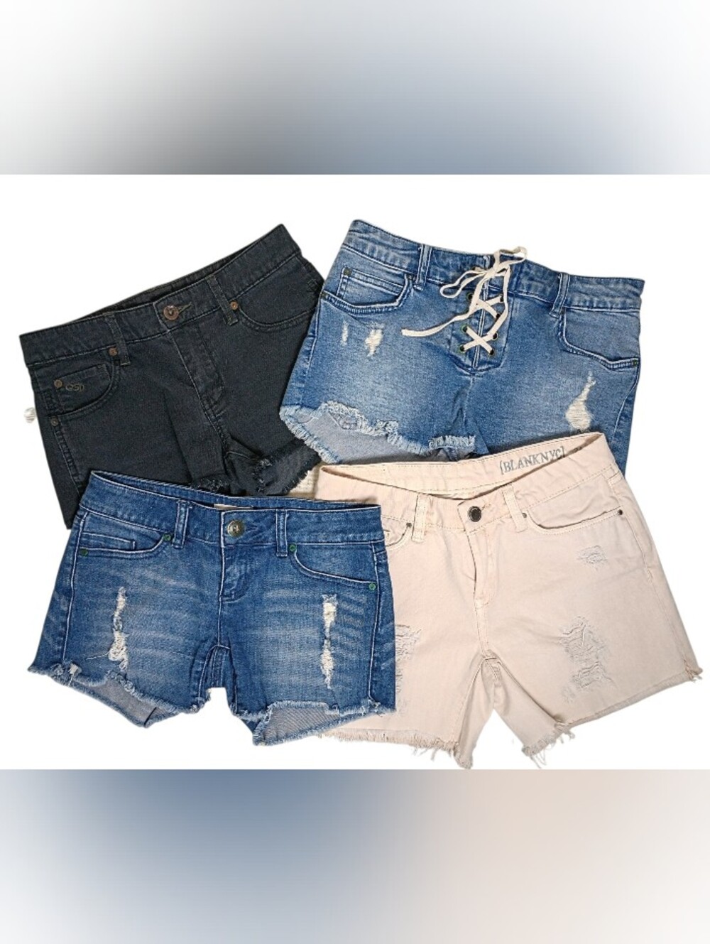 Women's Jean Shorts Lot 4 Pair XS Denim Raw Hem Distressed Cutoffs Fringe